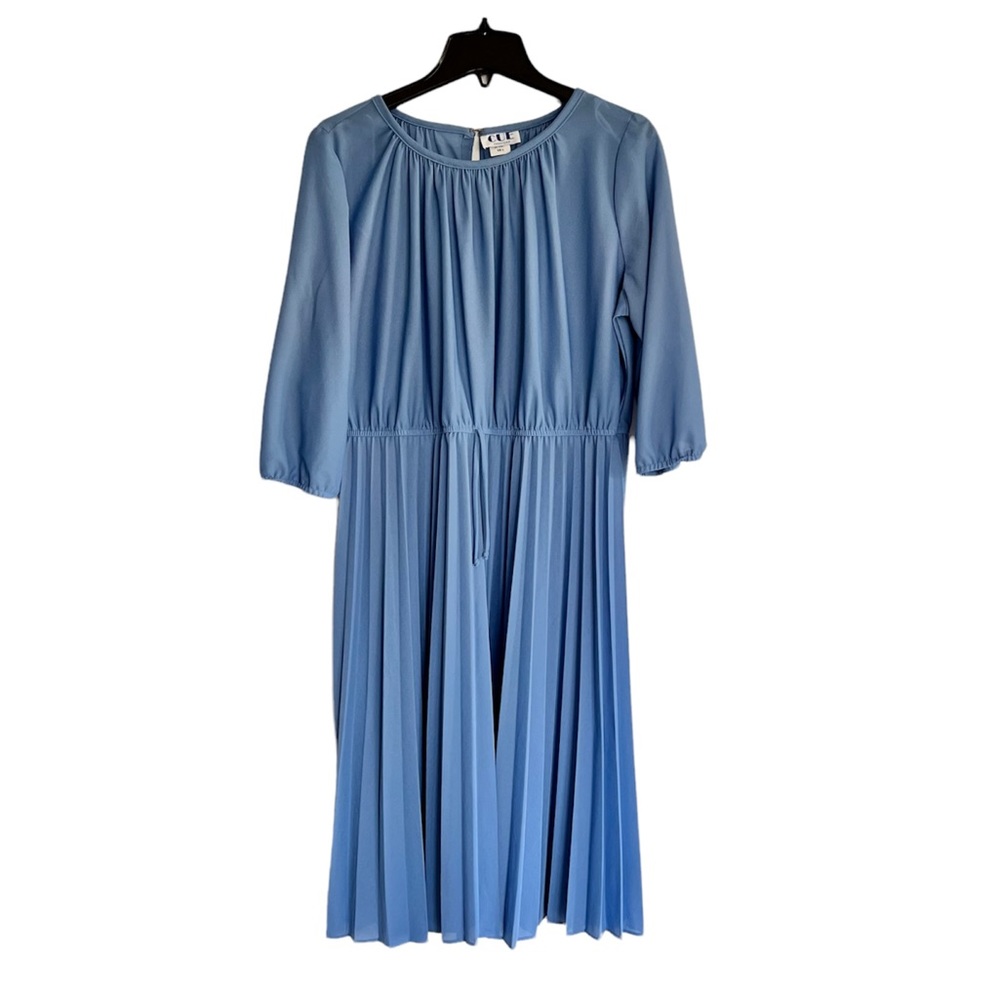 CUE Fashions True VTG 70s or 80s 1/2 Sleeve Midi Pleated Casual Dress EUC 16.5